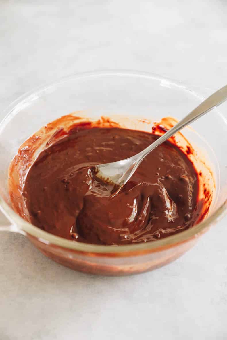 melted chocolate and butter in a glass bowl